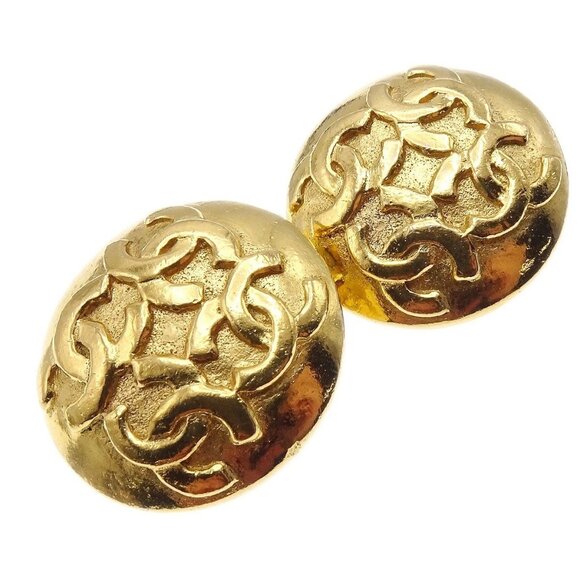 Chanel Button Earrings Clip-On Gold - Picture 2 of 7